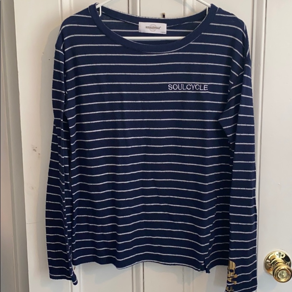 Soul cycle blue striped cozy sweatshirt